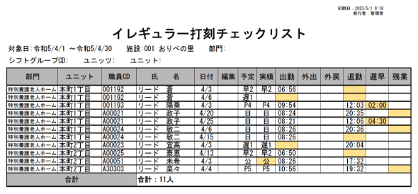 勤怠情報承認処理フォームの画面